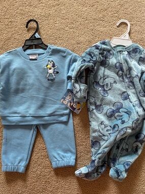 Disney Light Blue Baby Matching Set and Mickey Fleece Sleeper